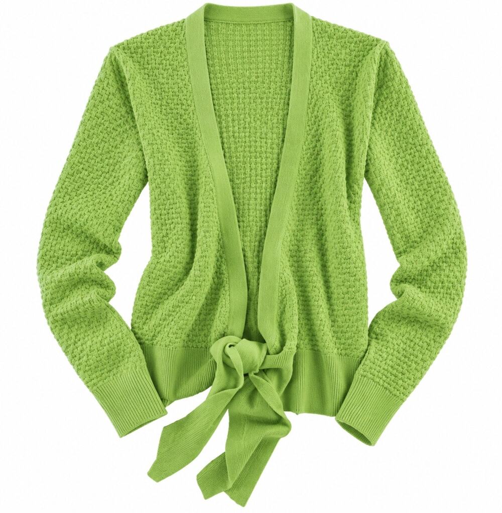 Title Nine Washable Wool Tie Front Sweater Top Green Medium Cardigan Y2K 90s